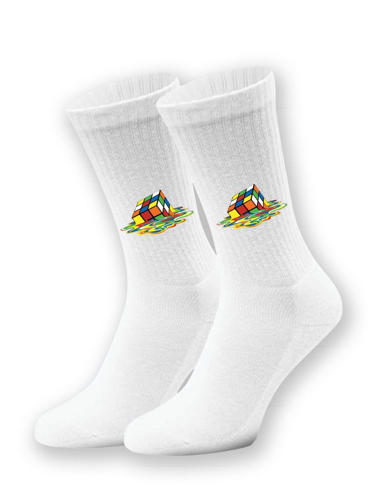 Youth Designz Tennissocken Kinder Socken "Cube Melting" Aufdruck lustig Geschenk Statement mit verstärkter Verse und Zehenbereich von Youth Designz