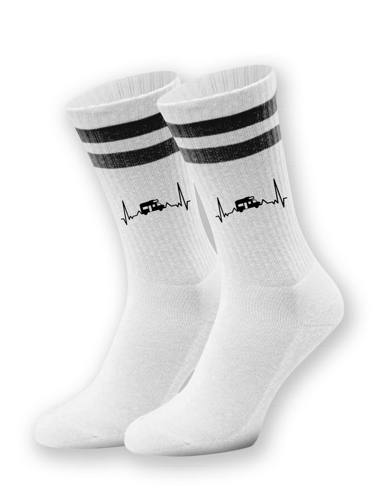 Youth Designz Tennissocken Kinder Socken "Heartbeat Camping" Aufdruck lustig Geschenk Statement mit verstärkter Verse und Zehenbereich von Youth Designz