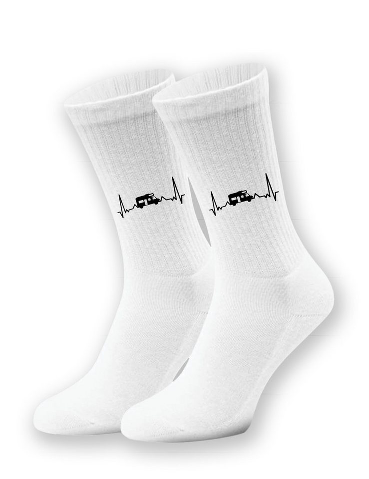 Youth Designz Tennissocken Kinder Socken "Heartbeat Camping" Aufdruck lustig Geschenk Statement mit verstärkter Verse und Zehenbereich von Youth Designz