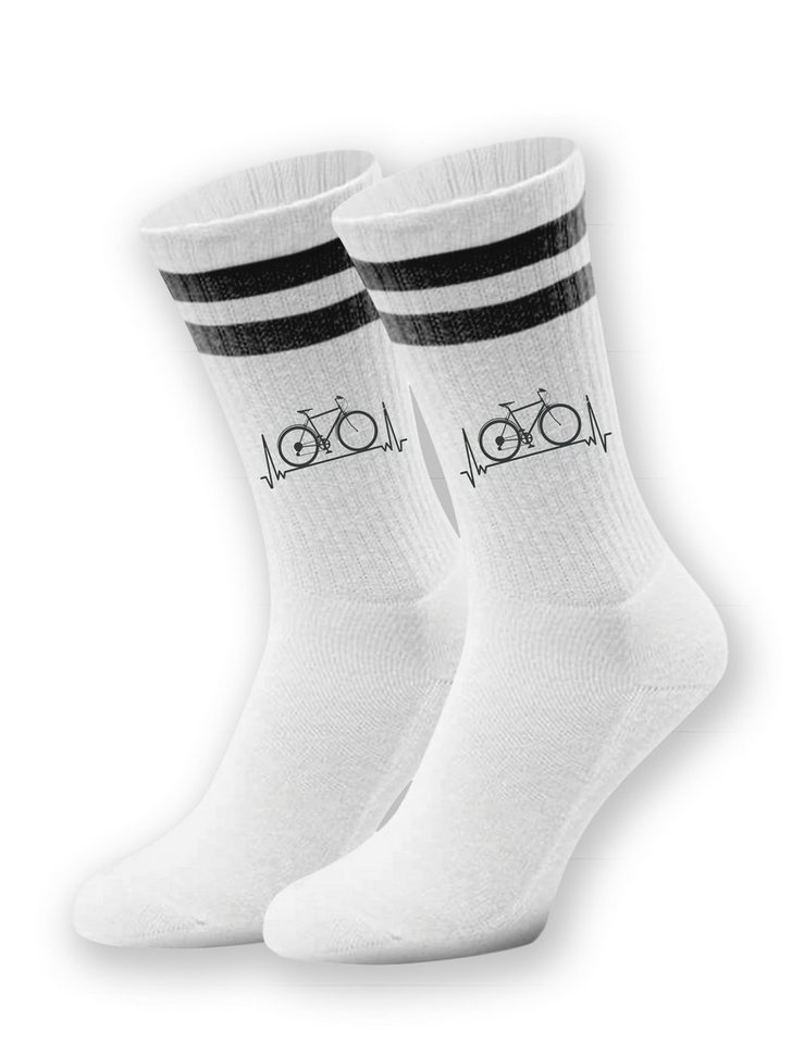 Youth Designz Tennissocken Kinder Socken "Heartbeat Fahrrad" Aufdruck lustig Geschenk Statement mit verstärkter Verse und Zehenbereich von Youth Designz