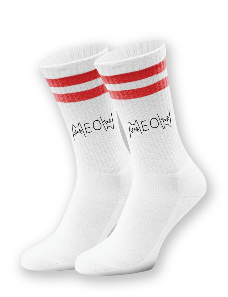 Youth Designz Tennissocken Unisex Socken "Meow Katze" Aufdruck lustig Geschenk Statement mit verstärkter Verse und Zehenbereich von Youth Designz