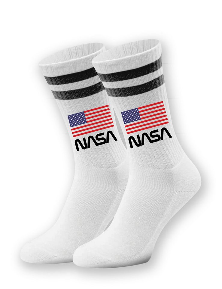 Youth Designz Tennissocken Unisex Socken "NASA USA" Aufdruck Weltraum lustig Geschenk Statement mit verstärkter Verse und Zehenbereich von Youth Designz
