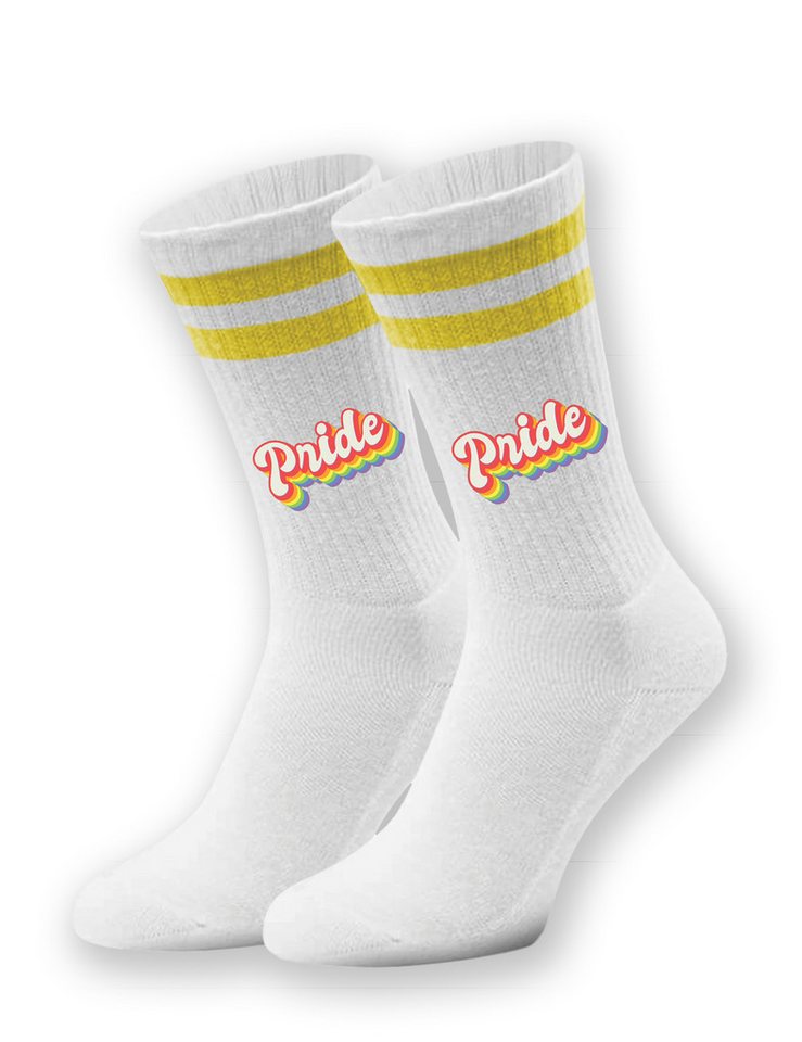 Youth Designz Tennissocken Unisex Socken "Pride Schriftzug" Aufdruck lustig Geschenk Statement mit verstärkter Verse und Zehenbereich von Youth Designz