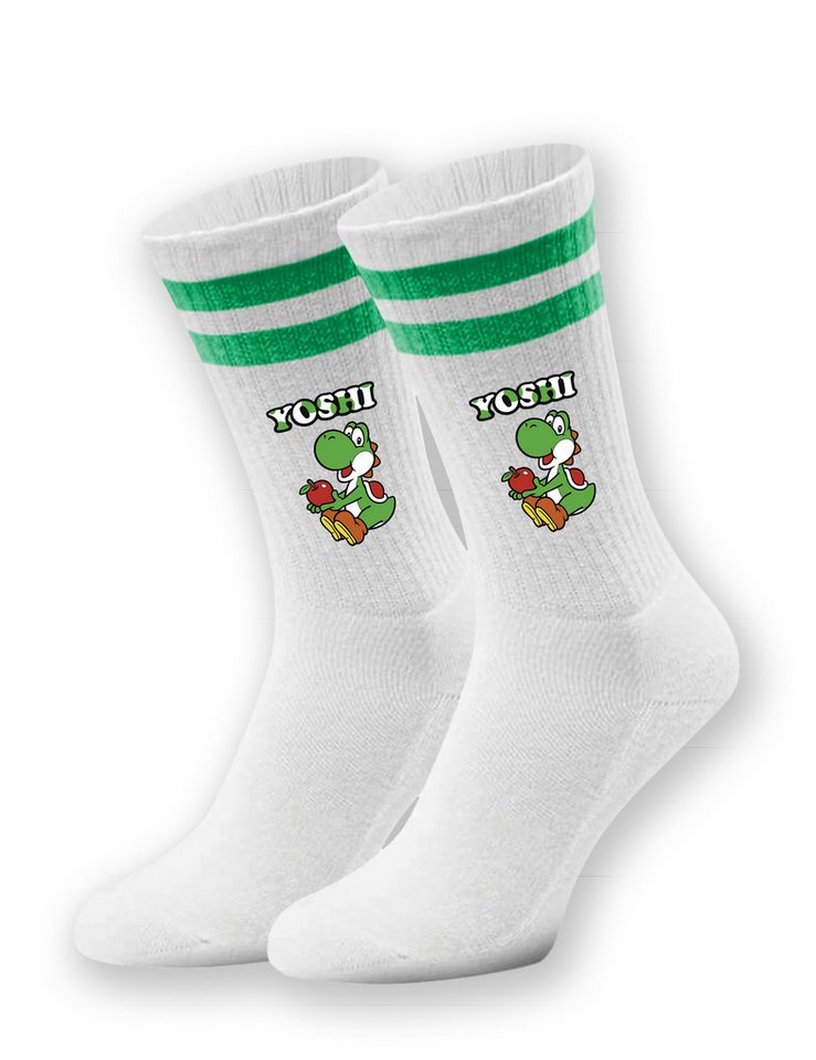 Youth Designz Tennissocken Unisex Socken "Yoshi Apfel" Aufdruck lustig Geschenk Statement mit verstärkter Verse und Zehenbereich von Youth Designz