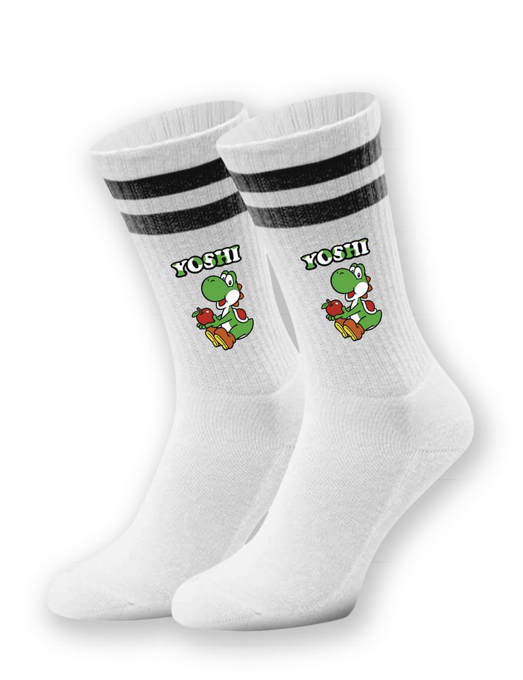Youth Designz Tennissocken Unisex Socken "Yoshi Apfel" Aufdruck lustig Geschenk Statement mit verstärkter Verse und Zehenbereich von Youth Designz