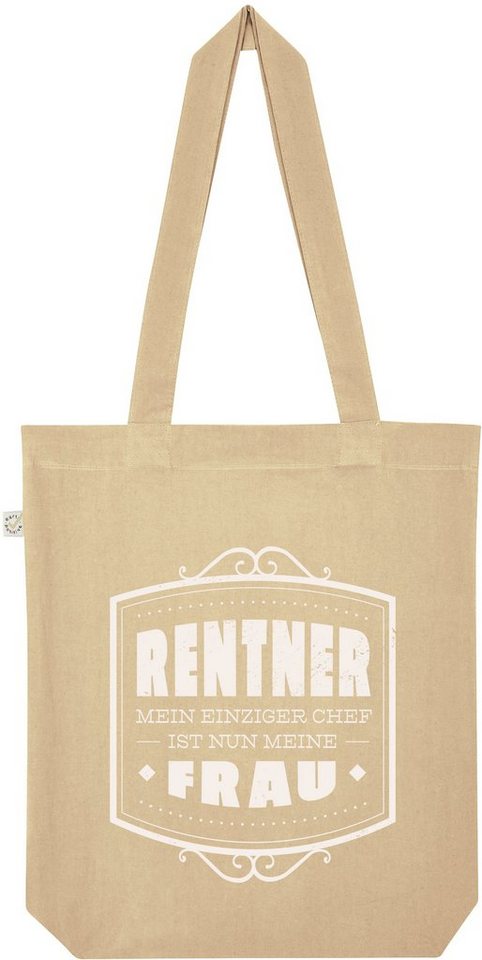 Youth Designz Tragetasche "Rentner, Meine Frau Ist Nun Mein Chef" Jutebeutel Tasche Lange Henkel, mit trendigem Print von Youth Designz