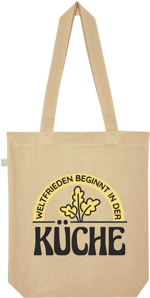 Youth Designz Tragetasche Weltfrieden Beginnt In Der Küche Jutebeutel Tasche Lange Henkel, mit trendigem Frontprint von Youth Designz