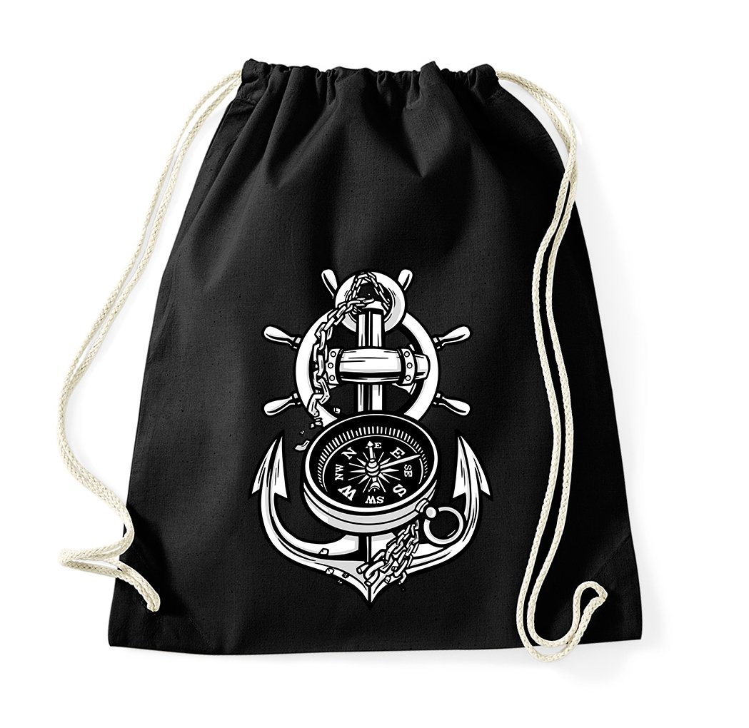 Youth Designz Turnbeutel Anker Kompass Baumwolle Tasche, mit trendigem Aufdruck von Youth Designz