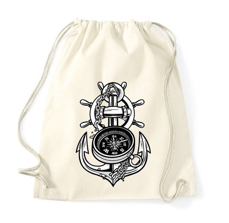 Youth Designz Turnbeutel Anker Kompass Baumwolle Tasche, mit trendigem Aufdruck von Youth Designz