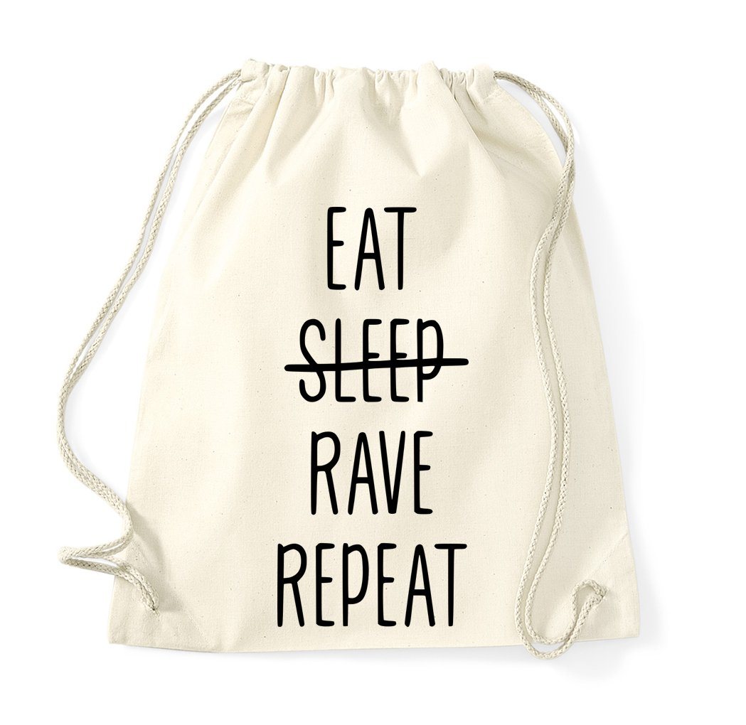 Youth Designz Turnbeutel Eat Rave Repeat Baumwoll Tasche Turnbeutel, mit modischem Print von Youth Designz