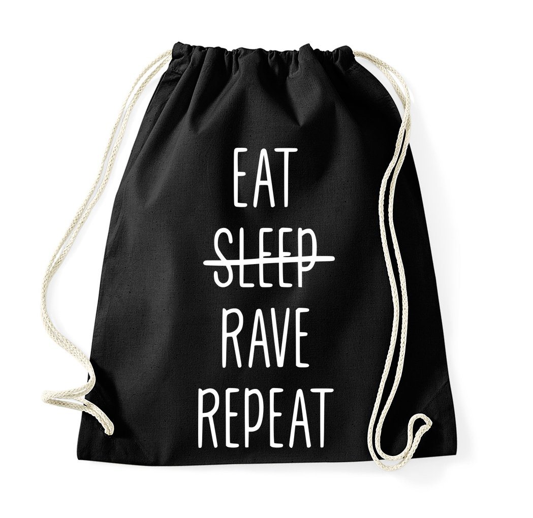 Youth Designz Turnbeutel Eat Rave Repeat Baumwoll Tasche Turnbeutel, mit modischem Print von Youth Designz