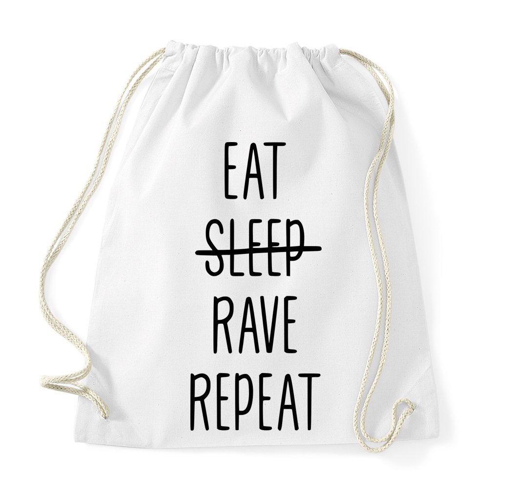 Youth Designz Turnbeutel Eat Rave Repeat Baumwoll Tasche Turnbeutel, mit modischem Print von Youth Designz