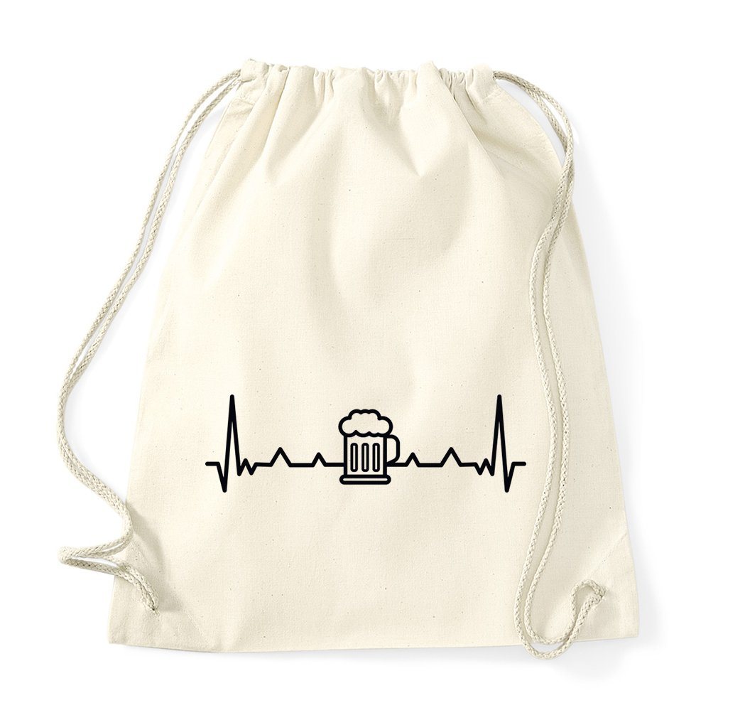 Youth Designz Turnbeutel Heartbeat Bier Baumwolle Tasche, mit lustigem Logo Aufdruck von Youth Designz