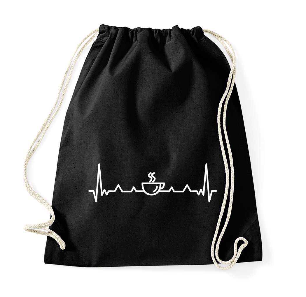 Youth Designz Turnbeutel Heartbeat Kaffee Baumwolle Tasche, mit lustigem Logo Aufdruck von Youth Designz