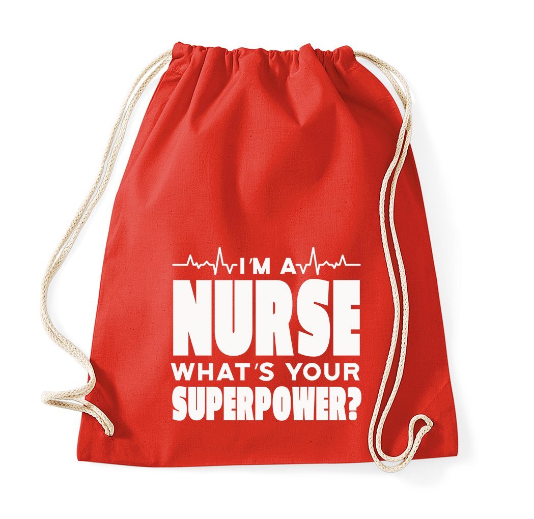 Youth Designz Turnbeutel I´m A Nurse, Whats Your Superpower" Baumwoll Tasche Turnbeutel, mit trendigem Frontprint" von Youth Designz