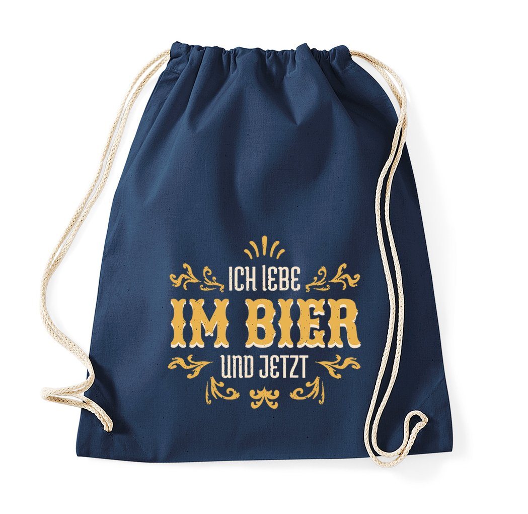 Youth Designz Turnbeutel Ich Lebe Im Bier Und Jetzt" Baumwoll Tasche, mit trendigem Motiv" von Youth Designz