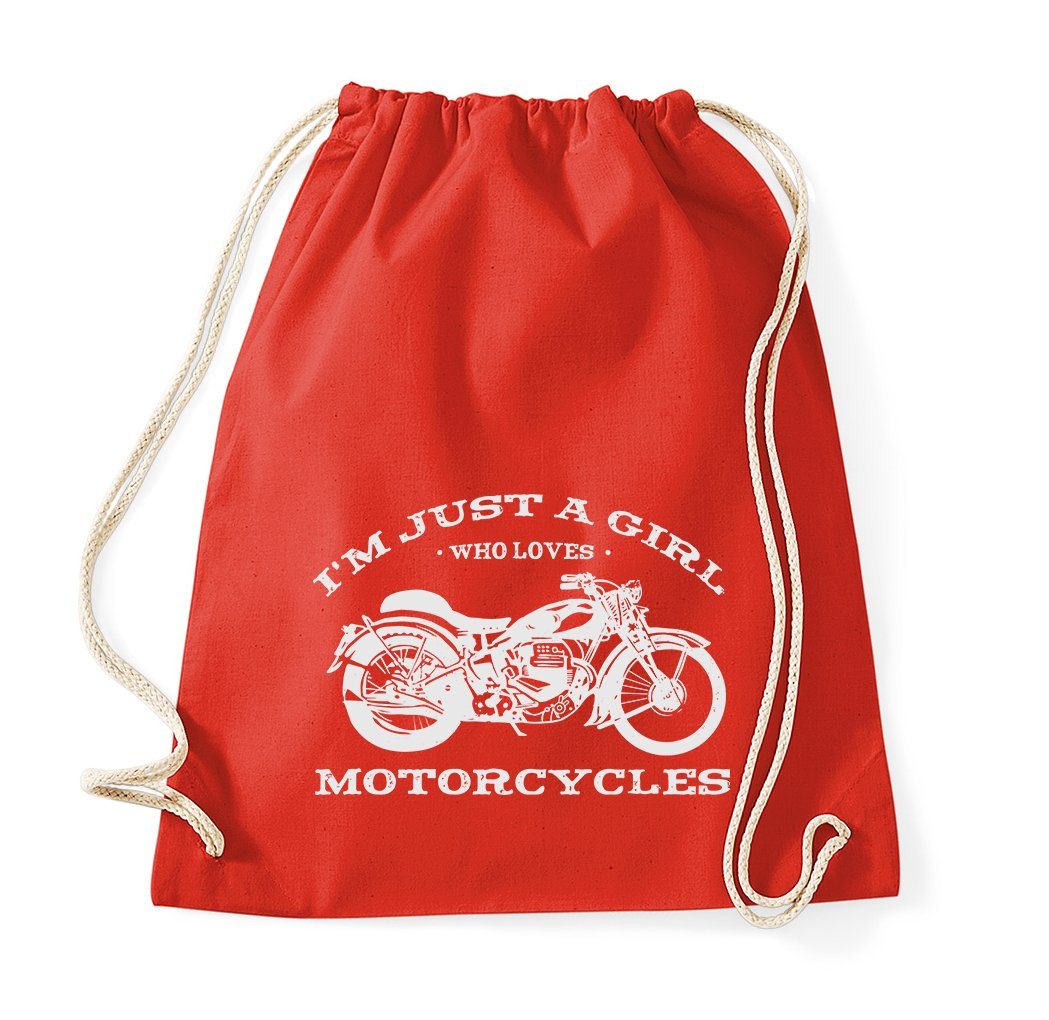 Youth Designz Turnbeutel Just A Girl Who Loves Motorcycles" Baumwoll Tasche Turnbeutel, mit trendigem Frontprint" von Youth Designz