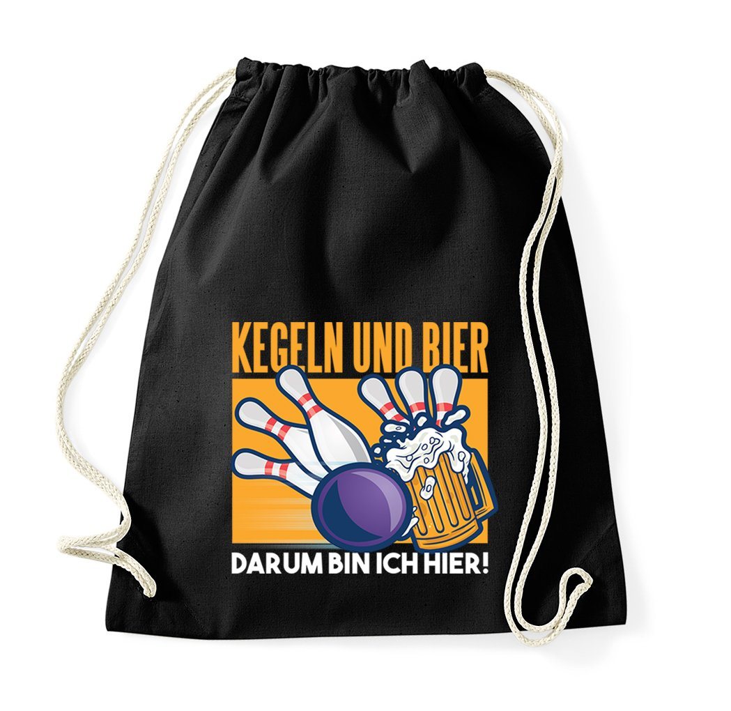 Youth Designz Turnbeutel Kegeln Und Bier, Darum Bin Ich Hier" Baumwoll Tasche, mit trendigem Motiv" von Youth Designz