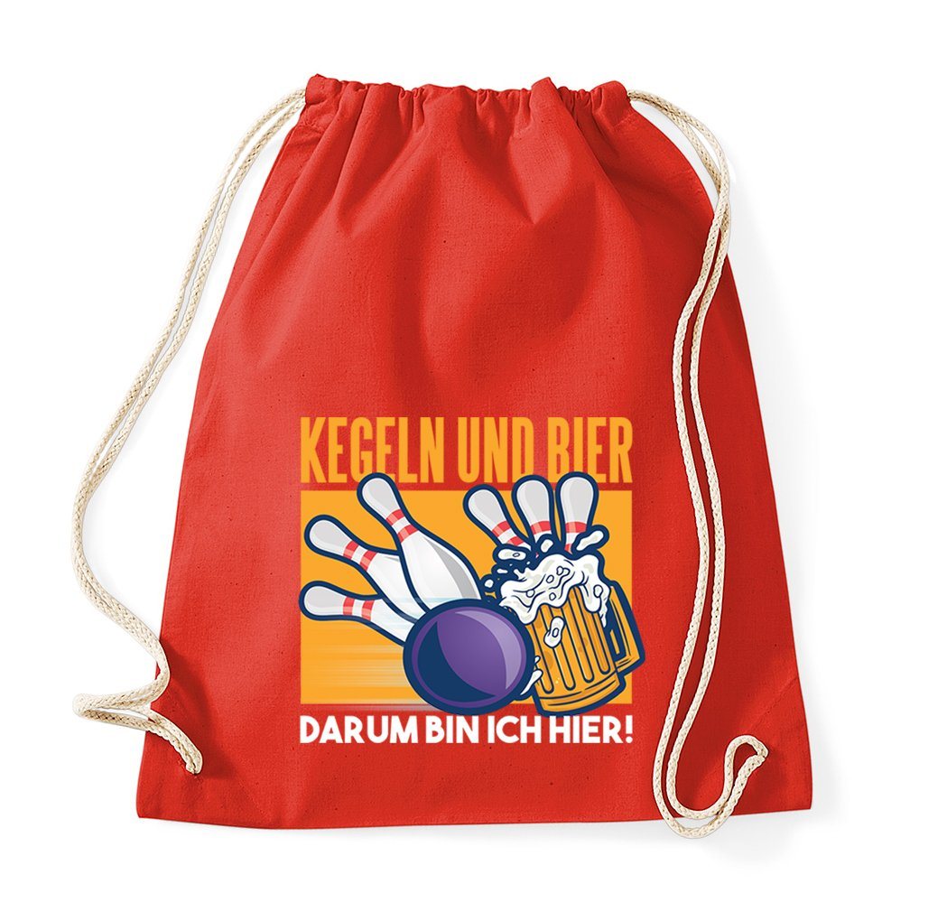 Youth Designz Turnbeutel Kegeln Und Bier, Darum Bin Ich Hier" Baumwoll Tasche, mit trendigem Motiv" von Youth Designz