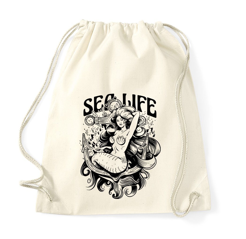 Youth Designz Turnbeutel "Sea Life" Meerjungfrau Baumwoll Tasche Turnbeutel, mit trendigem Frontprint von Youth Designz