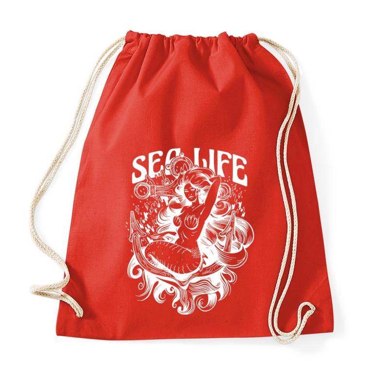 Youth Designz Turnbeutel "Sea Life" Meerjungfrau Baumwoll Tasche Turnbeutel, mit trendigem Frontprint von Youth Designz
