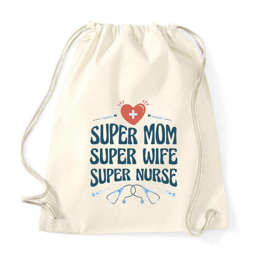 Youth Designz Turnbeutel "Super Mom, Super Wife, Super Nurse" Baumwoll Tasche Turnbeutel, mit trendigem Frontprint von Youth Designz