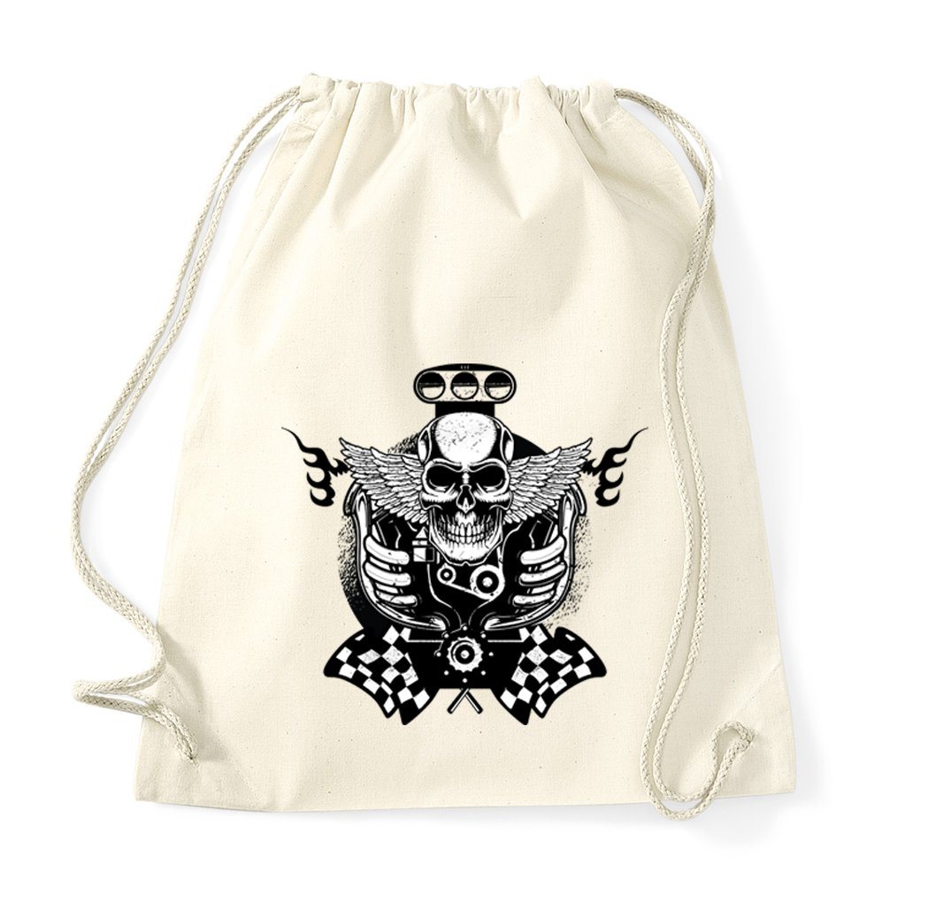 Youth Designz Turnbeutel Totenkopf Motor Baumwoll Tasche Turnbeutel, mit trendigem Print von Youth Designz