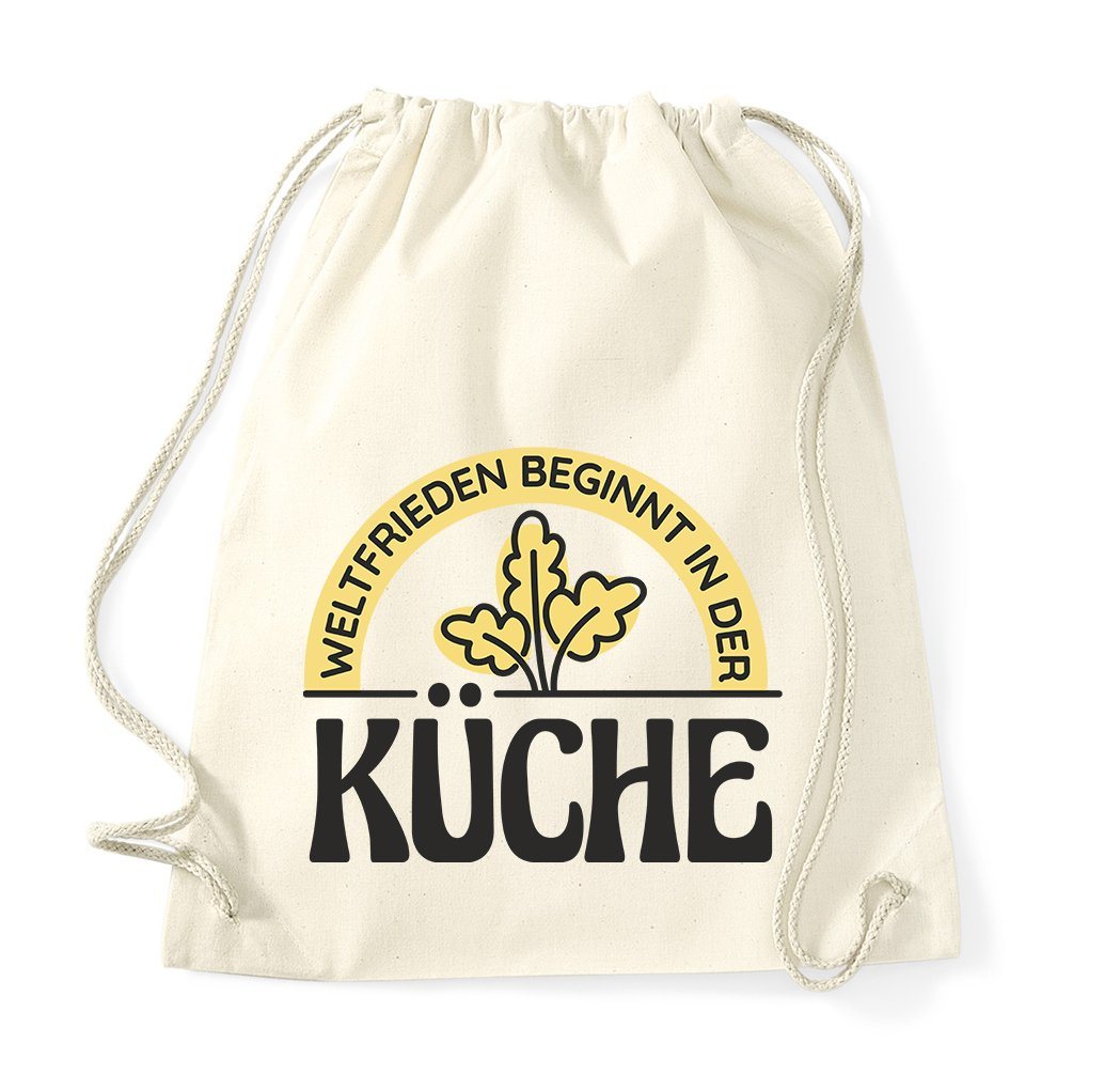 Youth Designz Turnbeutel Weltfrieden Beginnt In Der Küche Baumwolle Tasche, mit trendigem Aufdruck von Youth Designz