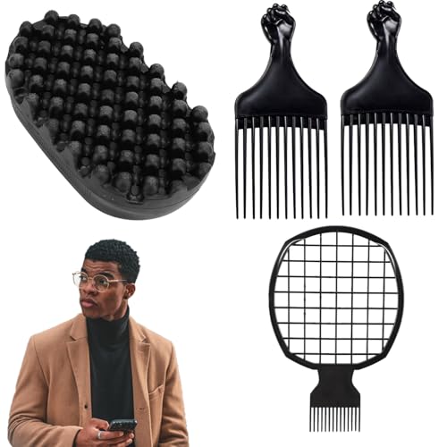 Haarschwamm, Afro-Schwamm-Set mit Kamm, Haarschwamm für Locken – Dual-Textur-Styling-Werkzeuge für Männer und Frauen, für schmutziges, geflochtenes, lockiges Haar, gewickelte Haarbürste, 4 Stück Haarschwamm, Afro-Schwamm-Set mit Kamm, Haarschwamm für Locken – Dual-Textur-Styling-Werkzeuge für Männer und Frauen, für schmutziges, geflochtenes, lockiges Haar, gewickelte Haarbürste, 4 Stück von YouthLoxus
