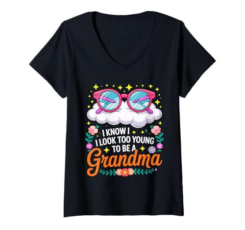 Damen Oma Zu Jung Für Muttertag Von Enkelkindern T-Shirt mit V-Ausschnitt von Youthful Grandma Merch