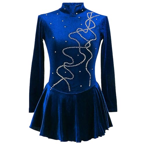 Damen Eiskunstlauf Kleider Langarm Ballettkleid Tanzkleider Ballett Tanz Gymnastik Body mit Faltenrock Bekleidung(Size:XS,Color:Königsblau) von Youthful flying