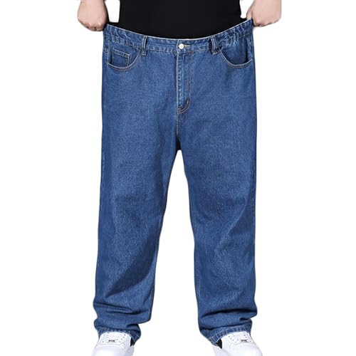 Herren Hip Hop Jeanshose Baggy Jeans Denim Cargohosen Lange Loose Fit Hose Streethose(Size:48W,Color:Dark Blue) von Youthful flying