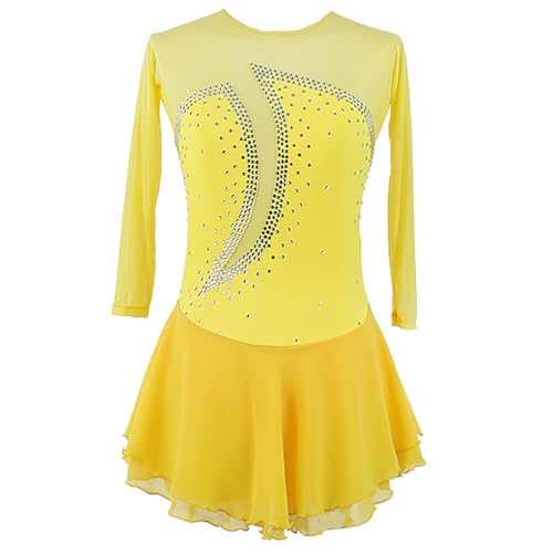 Youthful flying Eiskunstlauf Kleid Damen Eislaufen Rollschuh Kleid Artistique Ballettkleid Tanzkleid Gymnastik Sport Bekleidung(Size:XXS,Color:Gelb) von Youthful flying