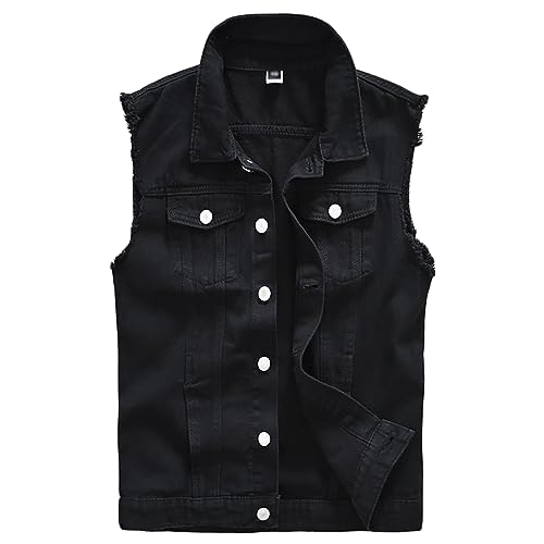 Youthful flying Herren Denim Weste Zerreißendes Casual Jeansweste für Freizeit Punk Jeansjacke Ohne Ärmel Beiläufige Weste(Size:M,Color:Schwarz) von Youthful flying