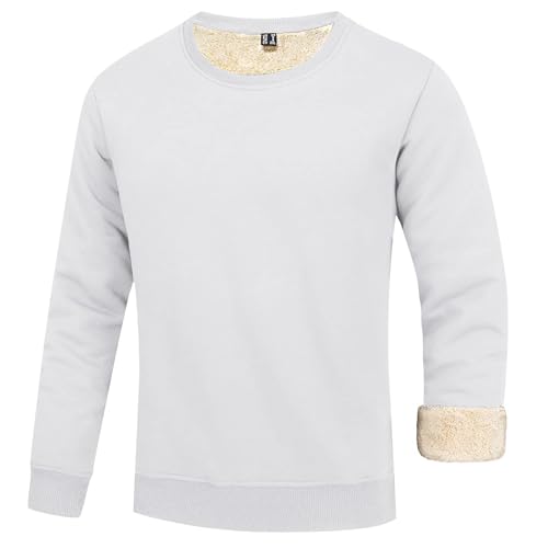 Youthful flying Herren Sweatshirts Rundhalsausschnitt Fleece Pullover Baumwolle Winter Thermo Sherpa Sweatshirt(Size:L,Color:Weiß) von Youthful flying