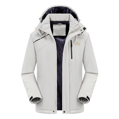 Youthful flying Herren Winter Wasserdichte Fleecejacke Warm Gefüttert Winterjacke mit Kapuze Winddichte Warm Jacke Softshelljacke(Size:L,Color:Weiß) von Youthful flying
