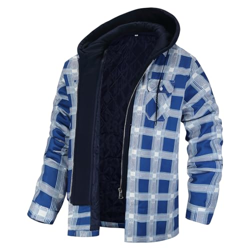 Youthful flying Plaid Flanellhemd für Herren Holzfällerjacke mit Abnehmbarer Kapuze Gesteppt Gefüttert Winter Thermo Arbeitskleidungs Hoodie(Size:3XL,Color:Schwarz) von Youthful flying