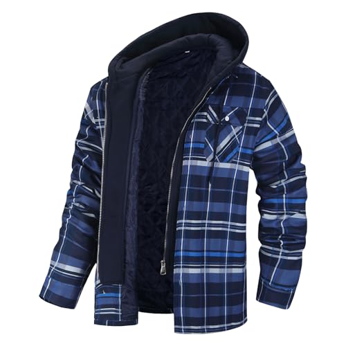 Youthful flying Plaid Flanellhemd für Herren Holzfällerjacke mit Abnehmbarer Kapuze Gesteppt Gefüttert Winter Thermo Arbeitskleidungs Hoodie(Size:3XL,Color:Schwarz) von Youthful flying