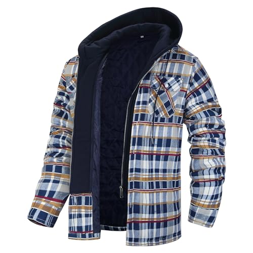 Youthful flying Plaid Flanellhemd für Herren Holzfällerjacke mit Abnehmbarer Kapuze Gesteppt Gefüttert Winter Thermo Arbeitskleidungs Hoodie(Size:3XL,Color:Schwarz) von Youthful flying