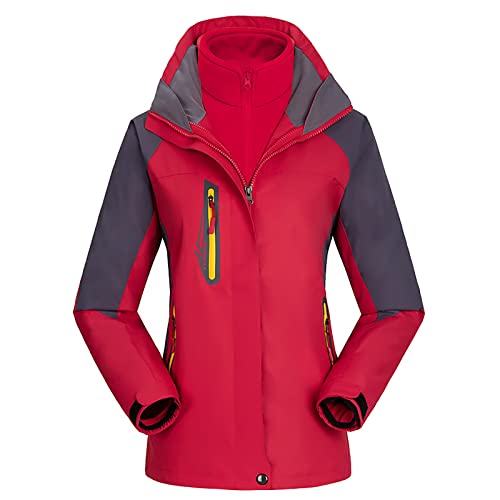 Youthful flying Wasserdichte 3-in-1 Skijacke für Damen Winter Fleece Outdoor Bergmäntel mit Kapuze für Camping und Wandern(Size:3XL,Color:Rot) von Youthful flying