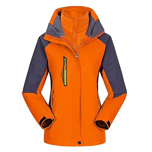 Youthful flying Wasserdichte 3-in-1 Skijacke für Damen Winter Fleece Outdoor Bergmäntel mit Kapuze für Camping und Wandern(Size:L,Color:Orange) von Youthful flying