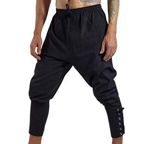 Youthny Herren Mittelalter Hose Wikinger-Hose Piratenhose Baumwolle Schnell trocknend (XL, schwarz) von Youthny