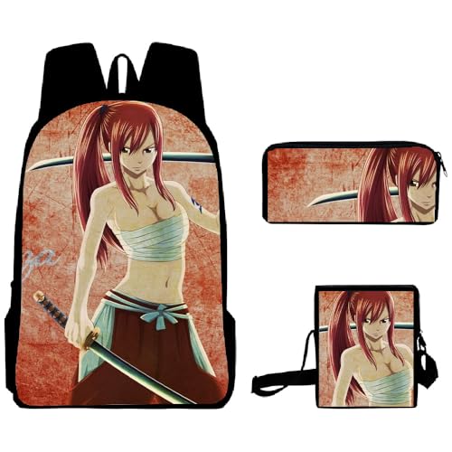 Youxy Anime Lucy Heartfilia Rucksack-Set, 3-teiliges Taschen-Set, Natsu Dragneel, Cartoon-Schultasche mit Federmäppchen, Umhängetasche, Schulbedarf für Jungen und Mädchen, Typ 11 von Youxy