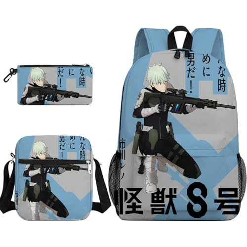 Youxy Kafka Hibino Rucksack 3-teiliges Set Anime Kikoru Shinomiya Schulranzen mit Umhängetasche Federmäppchen Cartoon 3D Gedruckt Schulbedarf für Mädchen Jungen, Typ 7 von Youxy