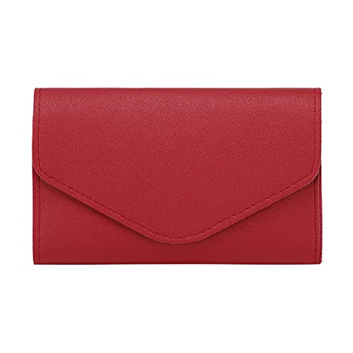 Damen Geldbörsen Groß Schwarz Frauen Brieftasche Neues Muster Mode Einfache Einfarbige Convenience Card Bag Praktische Schnallenriemen-Grifftasche Damen Kinder Schultertasche Geldbörse (Red, One Size) von Youyu77