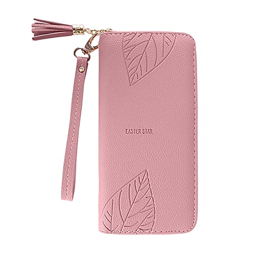 Geldbörsen Herren Blau Modische -Geldbörse mit Reißverschluss, lang, einfarbig, für mehrere Karten, Ausweis, Damen-Handtasche, Clutch Schlüssel-Münzfach mit Druckknopfverschluss (Pink, One Size) von Youyu77