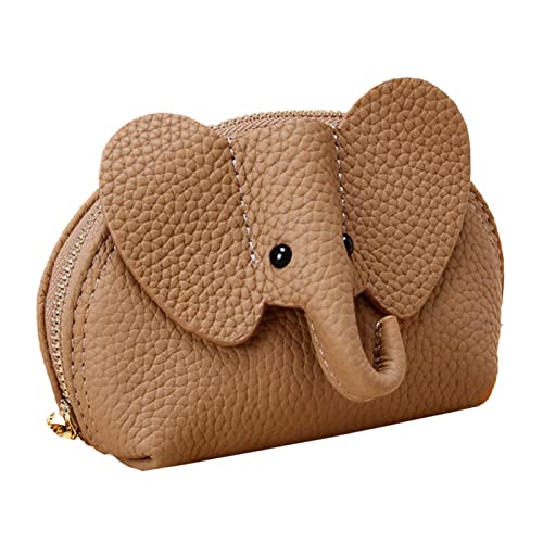 Geldbörsen Herren Groß Rindsleder Tier Cartoon süße Geldbörse Elefant Geldbörse Geldbörse Mini Geldbörse mit Armband Schlüsseletui mit Druckknopfverschluss (Beige, One Size) von Youyu77