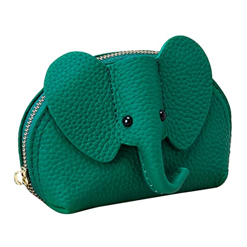 Geldbörsen Herren Groß Rindsleder Tier Cartoon süße Geldbörse Elefant Geldbörse Geldbörse Mini Geldbörse mit Armband Schlüsseletui mit Druckknopfverschluss (Green, One Size) von Youyu77