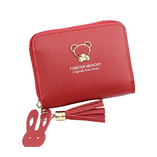 Klein Brieftasche Rot Frauen Mode Cartoon Kunstleder Reißverschluss Achseltasche Handytasche Umschlag Tasche Geldbörse Clutch Bag Münztasche mit Schlüsseltasche (RD1, One Size) von Youyu77