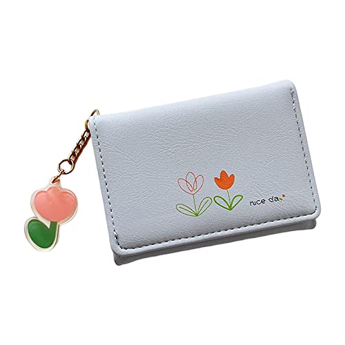 Kleine Brieftasche Herren Münzfach Mode Frauen ID Kurze Brieftasche Blumen Drucke Tasche Hasp Geldbörse Mehrere Kartenfächer Clutch Bag Handtasche mit gestreiftem Handgelenkriemen (Blue, One Size) von Youyu77